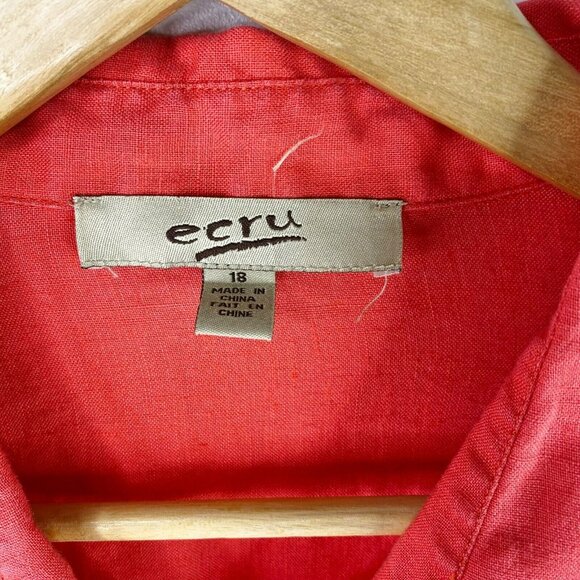 Ecru Blouse Womens Plus Size 18 100% Linen Roll Tab Sleeve Button Front Shirt - Picture 2 of 4